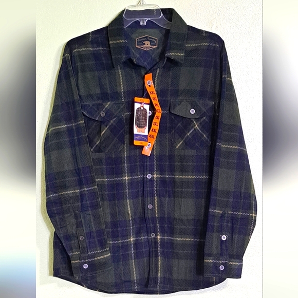 Freedom Foundry Men’s Long Sleeve Green/Blue Plaid Fleece Shirt XXL NWT - Picture 4 of 15